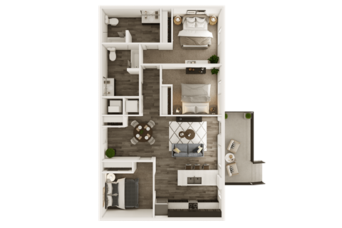 Floor plan for 3 beds, 2 baths, 1140 sqft